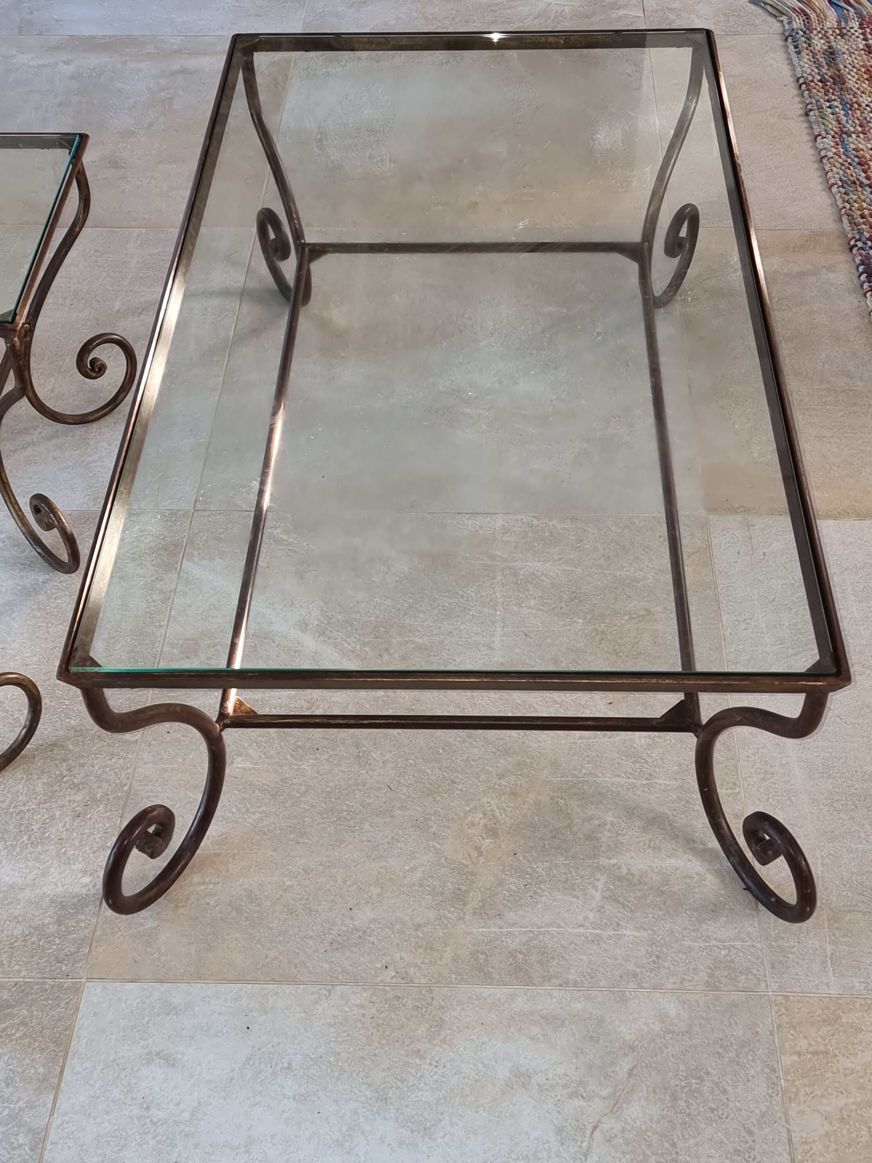 Bronze base coffee table, glass top