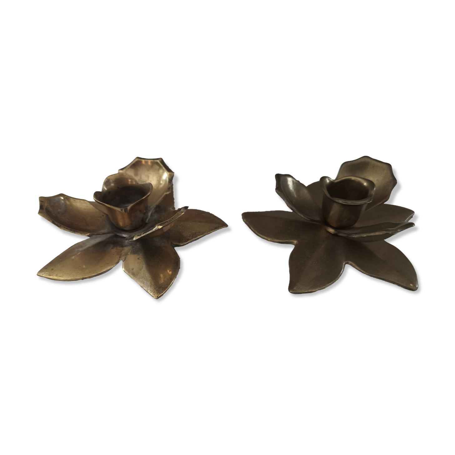 Set of 2 vintage brass flower candle holders NIJHOF Holland