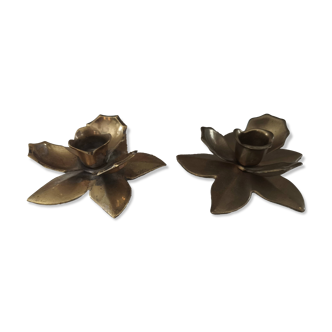 2 bougeoirs fleurs vintage en laiton signés Nijhof Holland