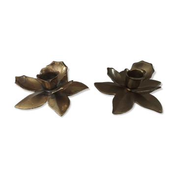 2 bougeoirs fleurs vintage en laiton signés Nijhof Holland