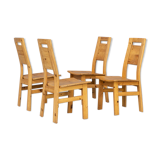 70s pine wooden dining chair set/4