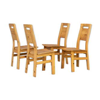 70s pine wooden dining chair set/4