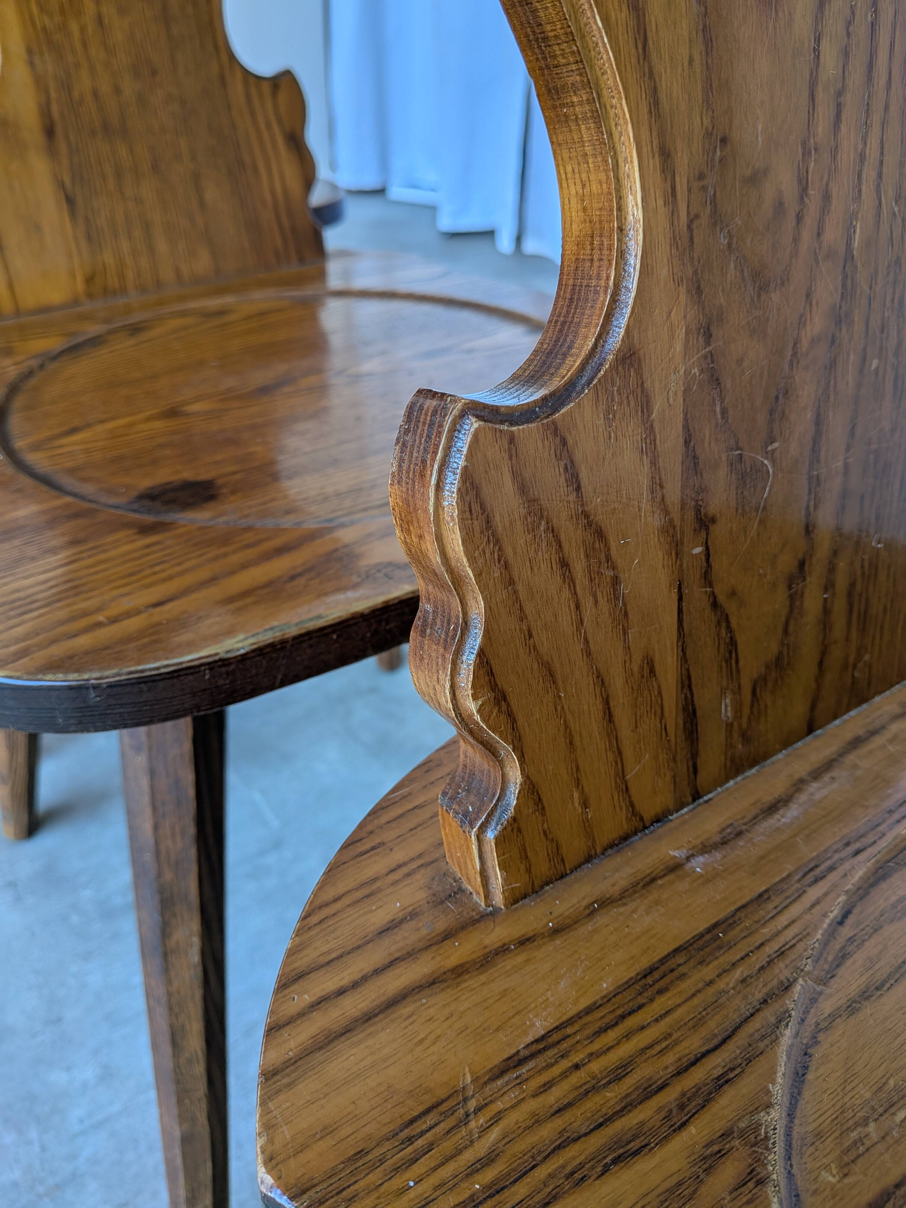 Set of 4 Farmhouse Tyrolean Chair with Heart Cutout Back / 1970s Vintage Di