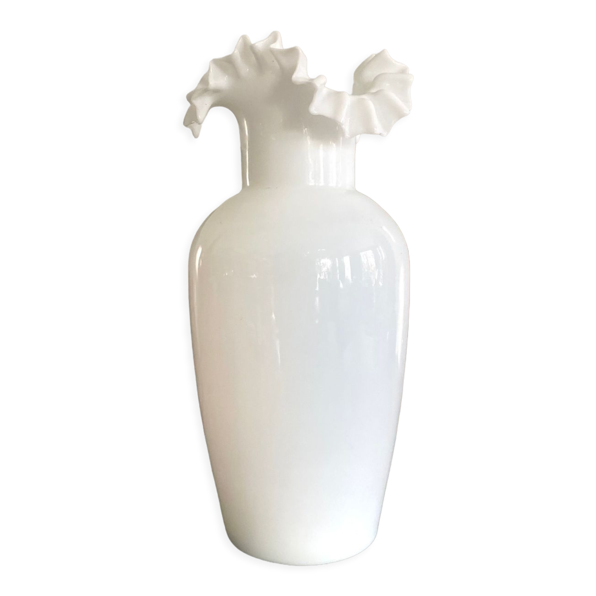 Opaline vase scalloped neck
