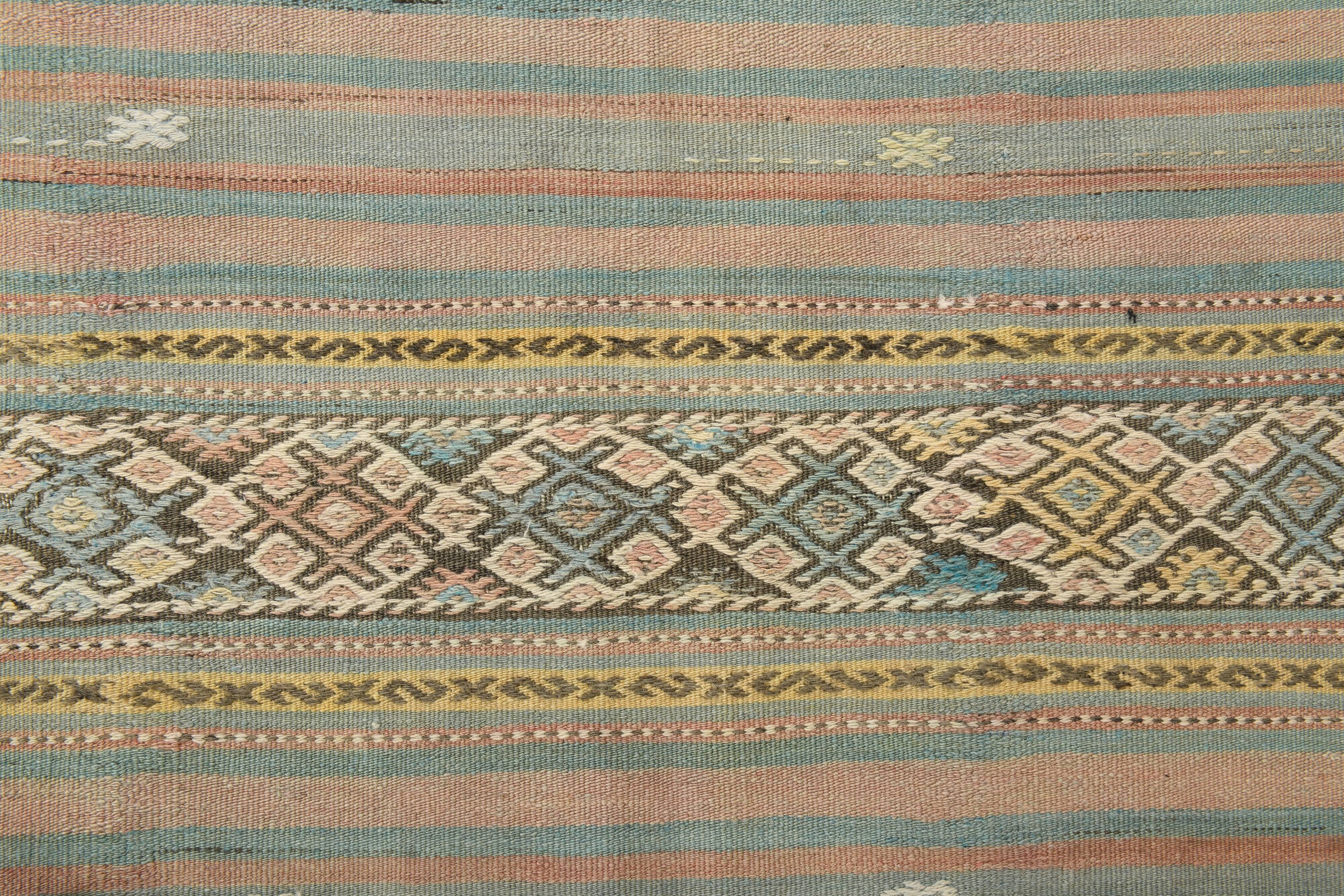 Tapis Kilim fait main rouge clair bleu 5x7 158x247 cm