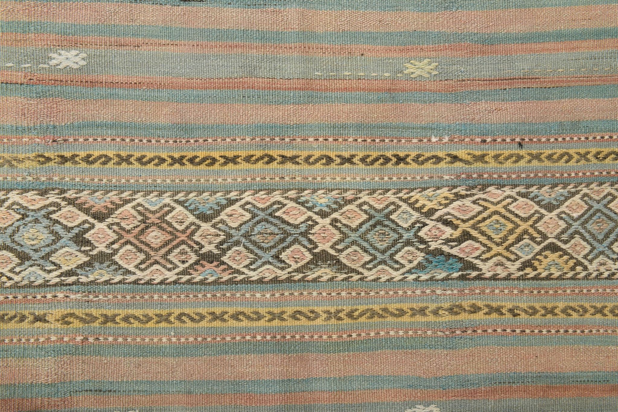 Tapis Kilim fait main rouge clair bleu 5x7 158x247 cm