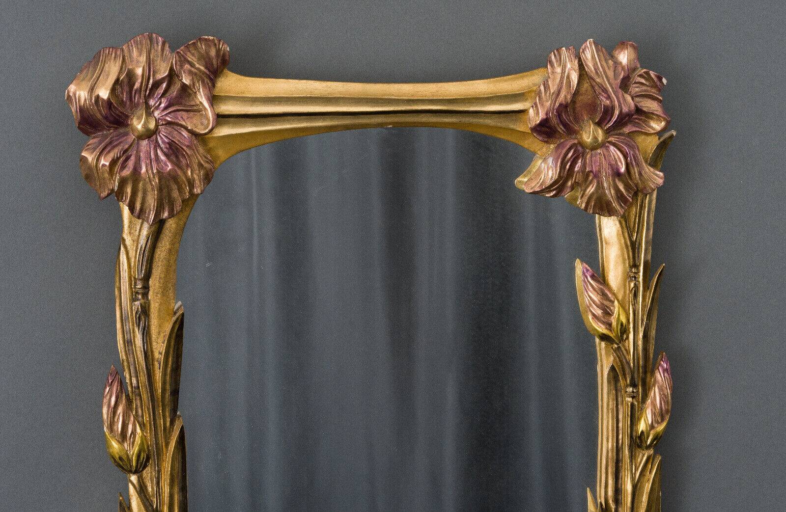 Mirror 1900 art nouveau noodle floral decor gilded wood