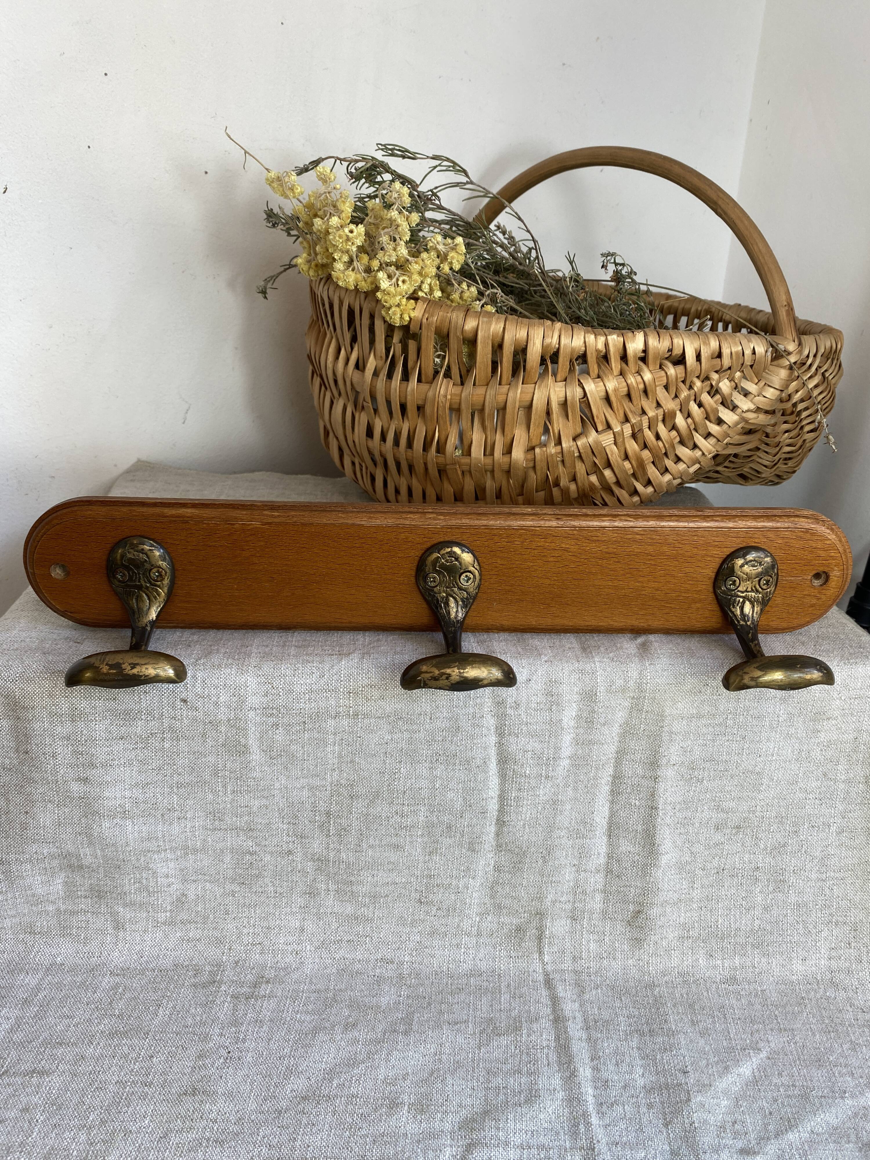 Oak and brass wall hook