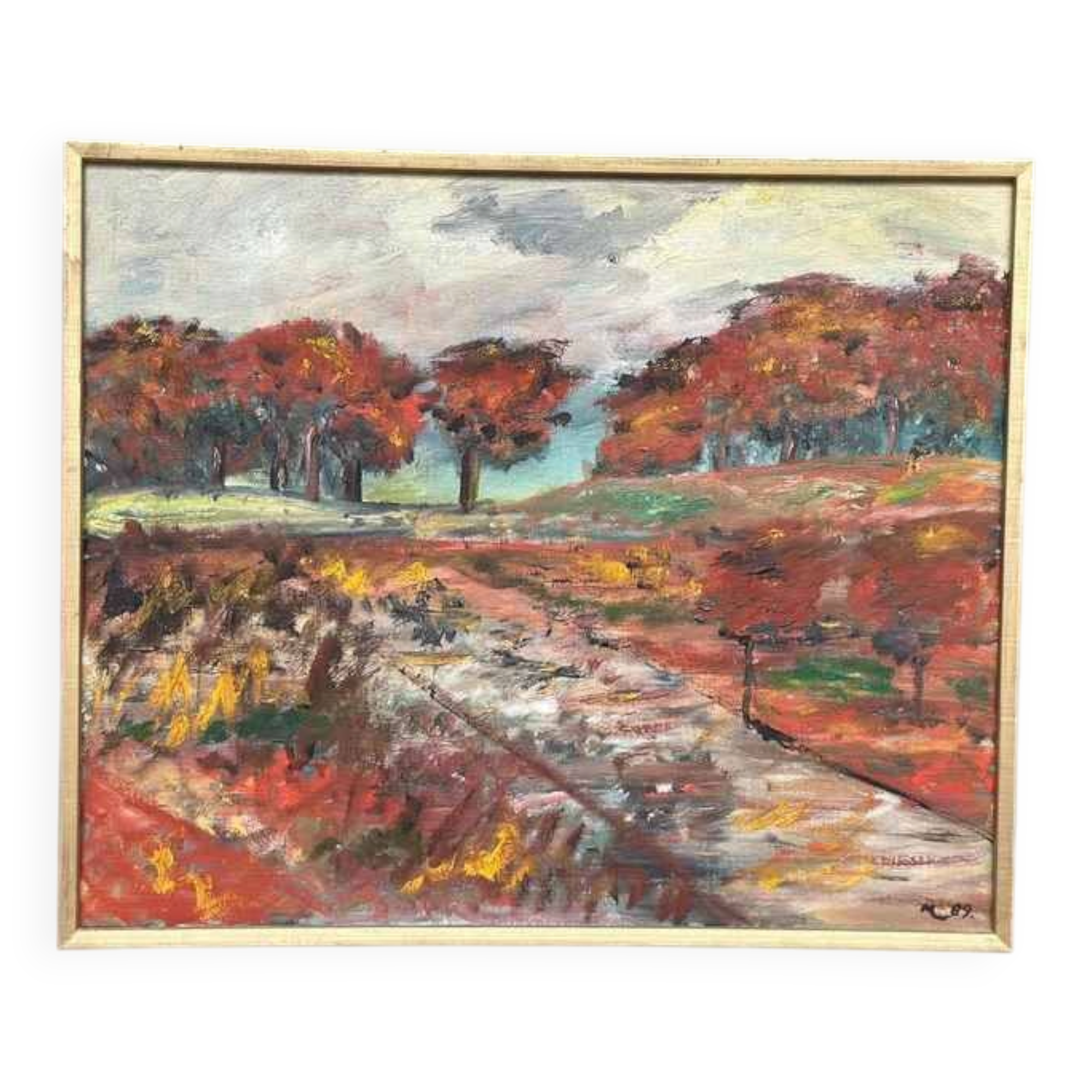 Original Swedish Oil on Panel – “Autumn” (1988) by Margit Birgersson – Vintage & Framed
