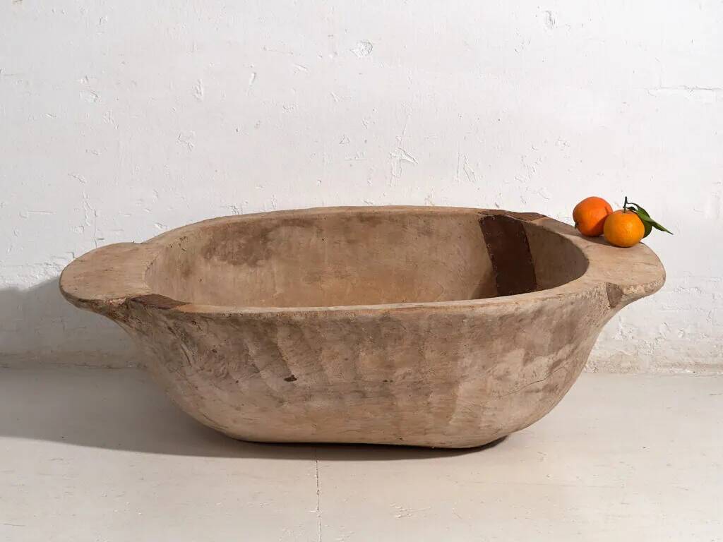 Large antique solid wood bowl (c.1900) #1
