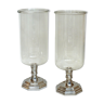 Pair of large candles in silver bronze and glass