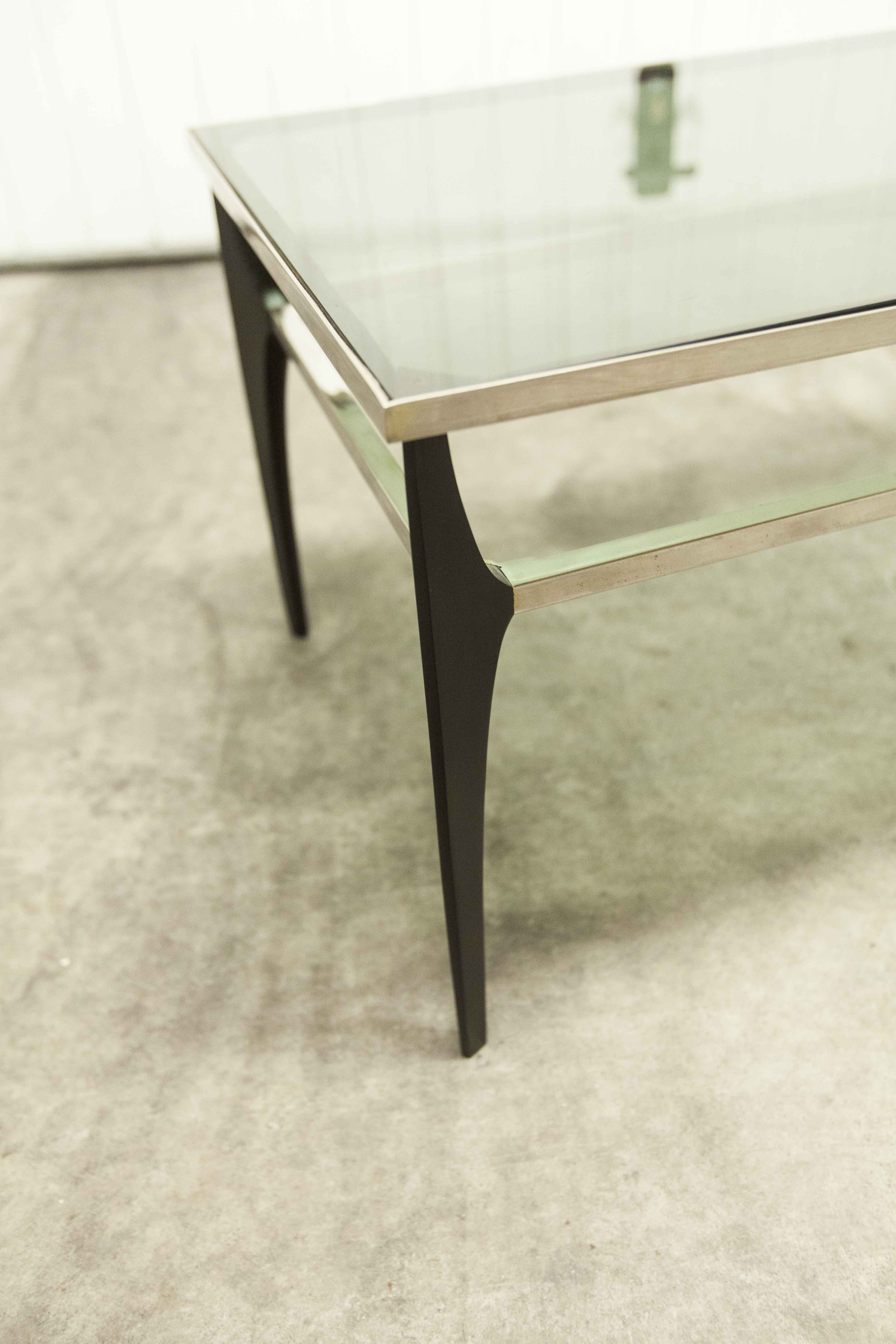 Coffee table Italian design 1960 restored black, chrome and smoked glass