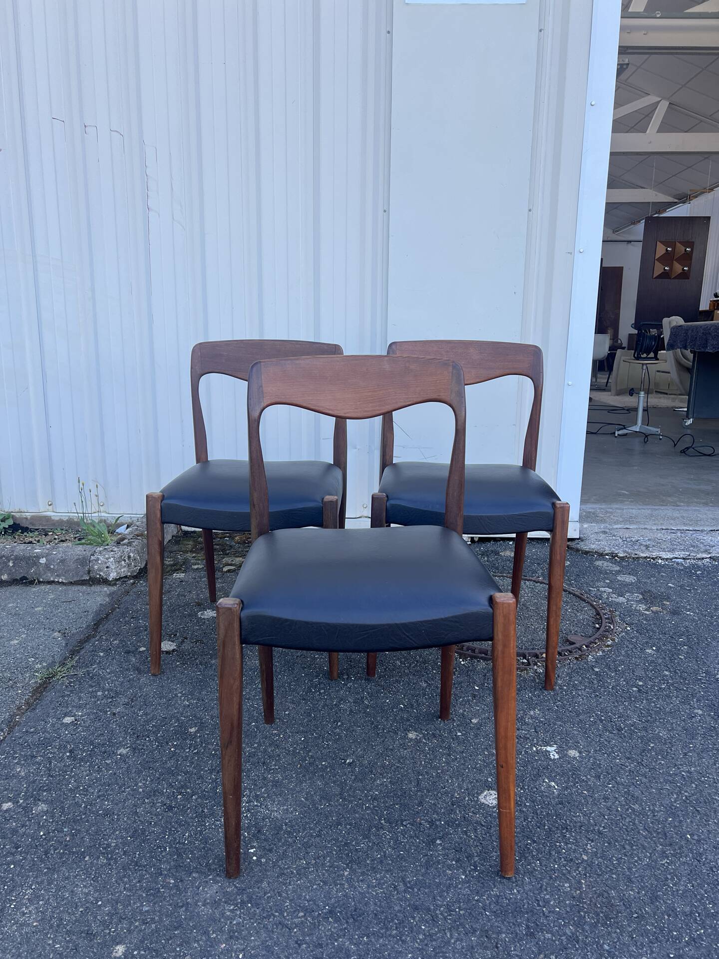 Scandinavian teak chair with black leatherette — Otto Møller style, 1960s