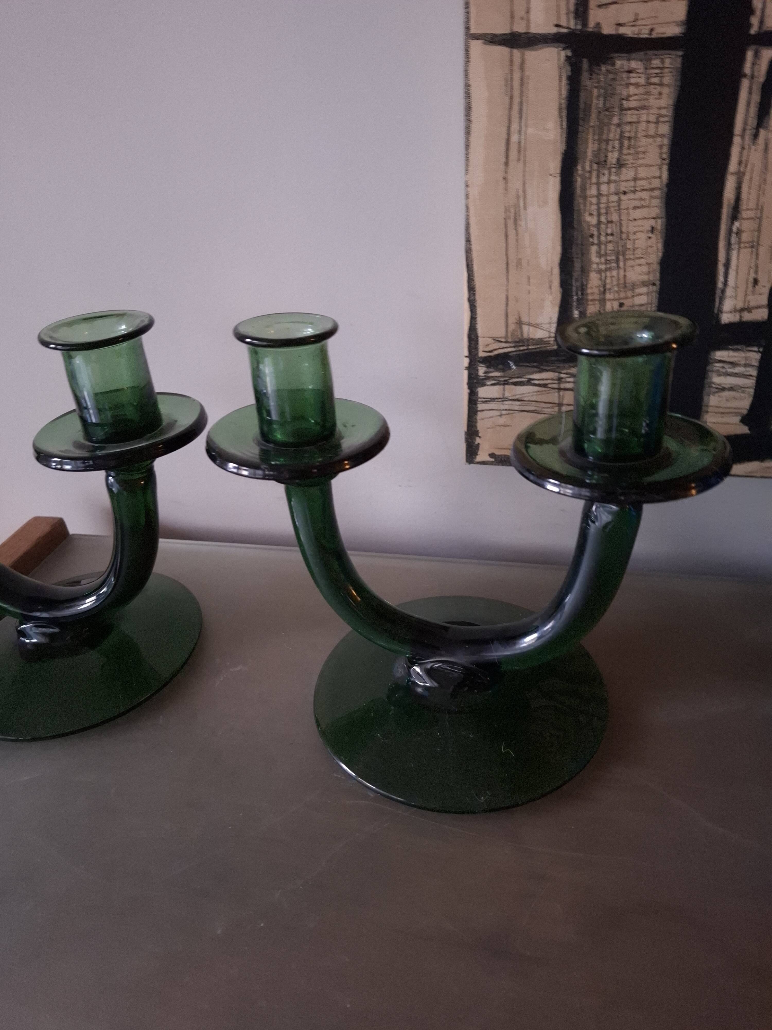 Pair of blown glass candlesticks
