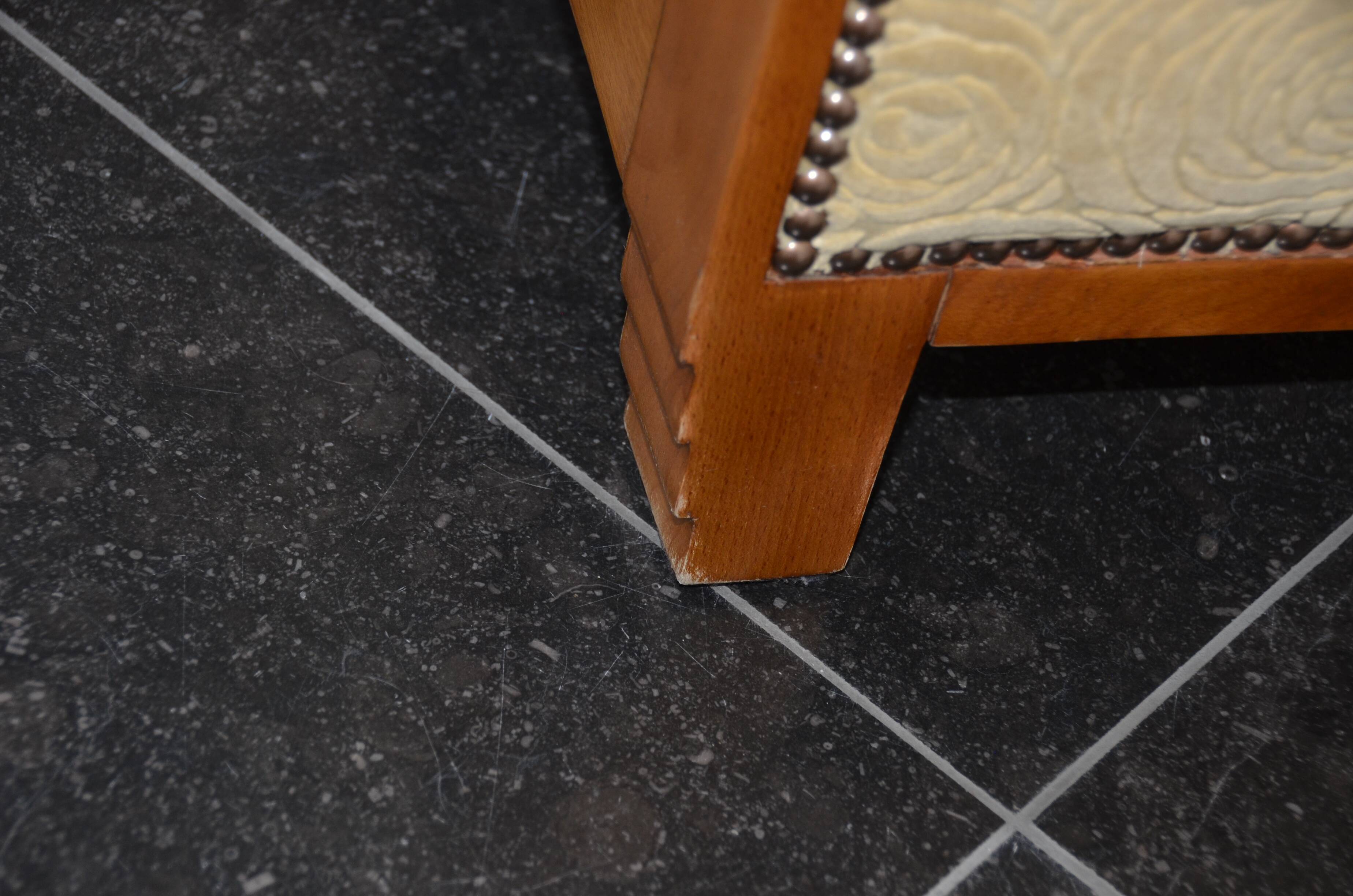 Pair of Art Deco armchairs and poufs