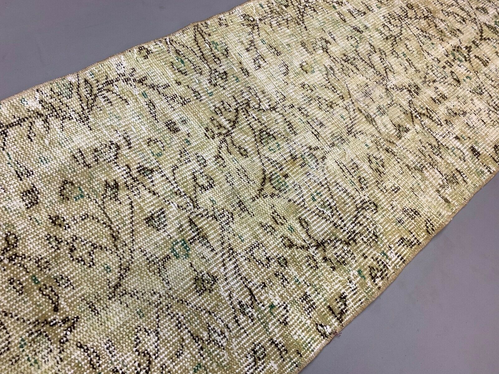 Distressed Turkish Narrow Runner 267x63 cm wool Vintage rug, Overdyed Yellow