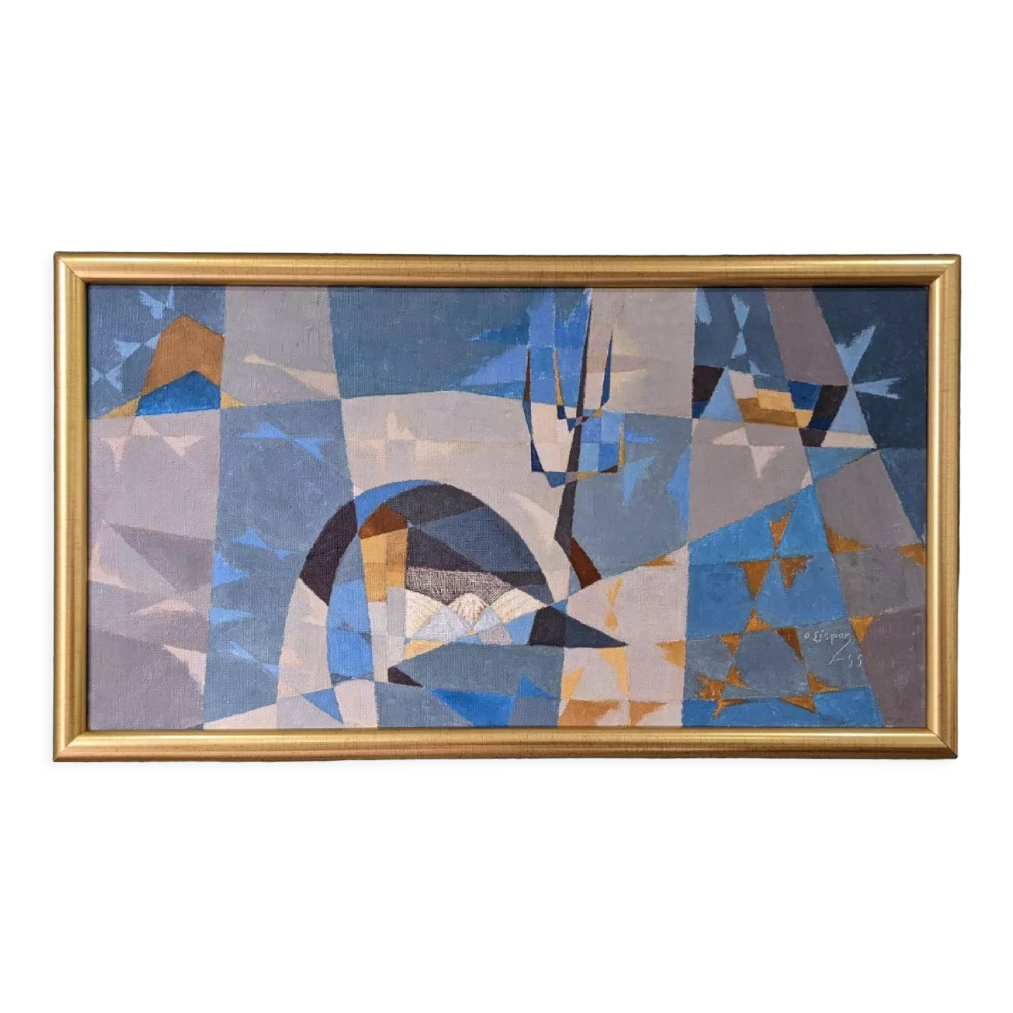 1955 mid-century modern swedish "sea bridge" vintage abstract oil painting, framed