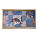 1955 mid-century modern swedish "sea bridge" vintage abstract oil painting, framed