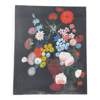 Bouquet de fleurs huile sur toile signé