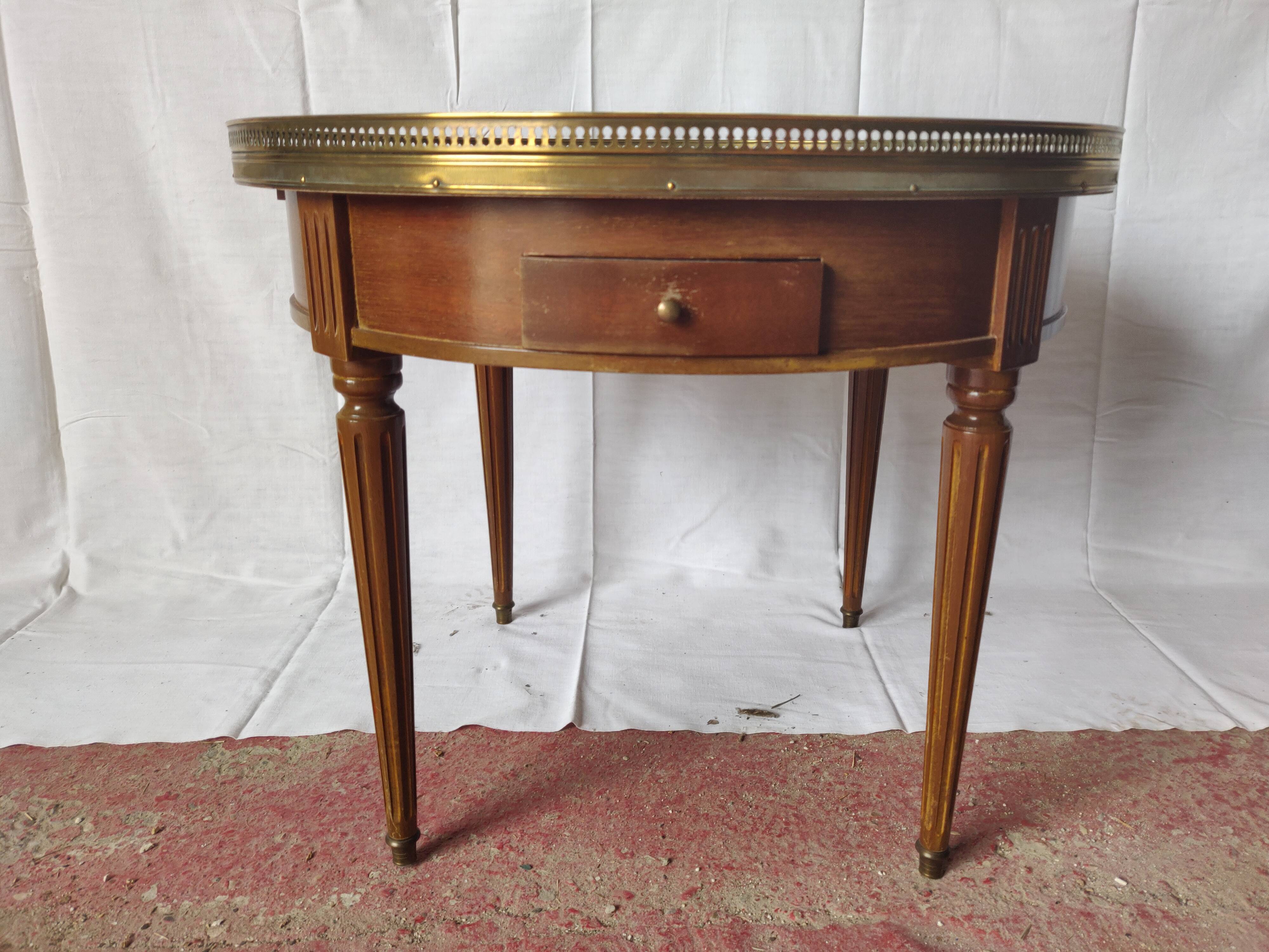 Table bouillote style louis XVI cherry top marble 2 drawers