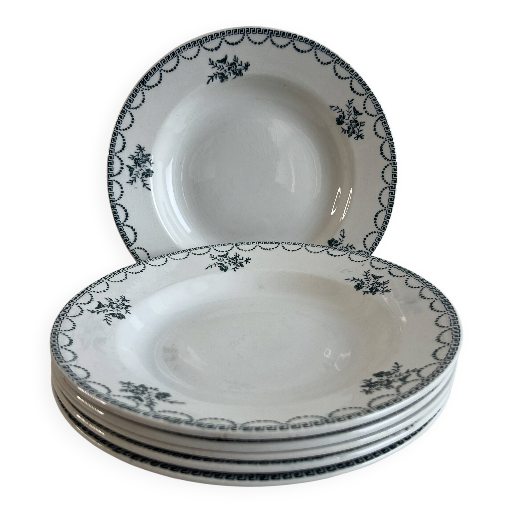 Set of 6 antique deep plates — Céranord pottery, model