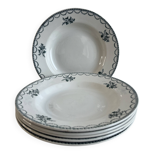 6 assiettes creuses anciennes — Faïencerie de Céranord, modèle Siamand