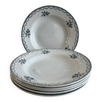 6 assiettes creuses anciennes — Faïencerie de Céranord, modèle Siamand