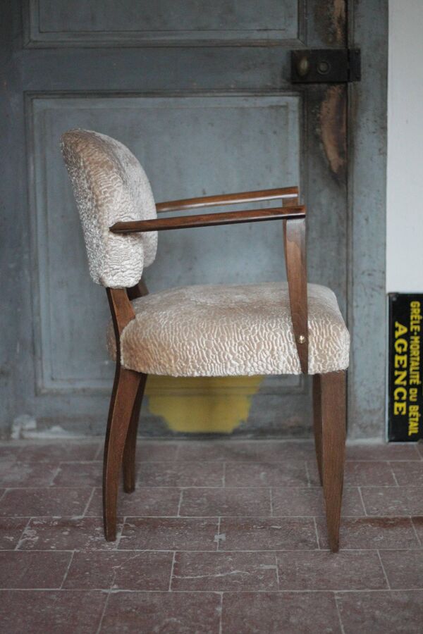 Paire de bridge bois et tissu rose poudré effet satiné, Art-déco