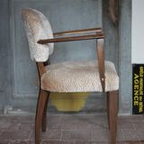 Pair of bridge chairs in wood and powder pink satin-effect fabric, Art Deco style