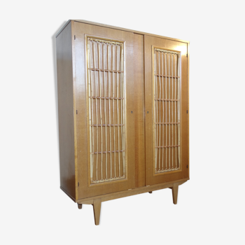 1950 oak and rattan cabinet