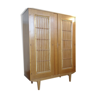 1950 oak and rattan cabinet