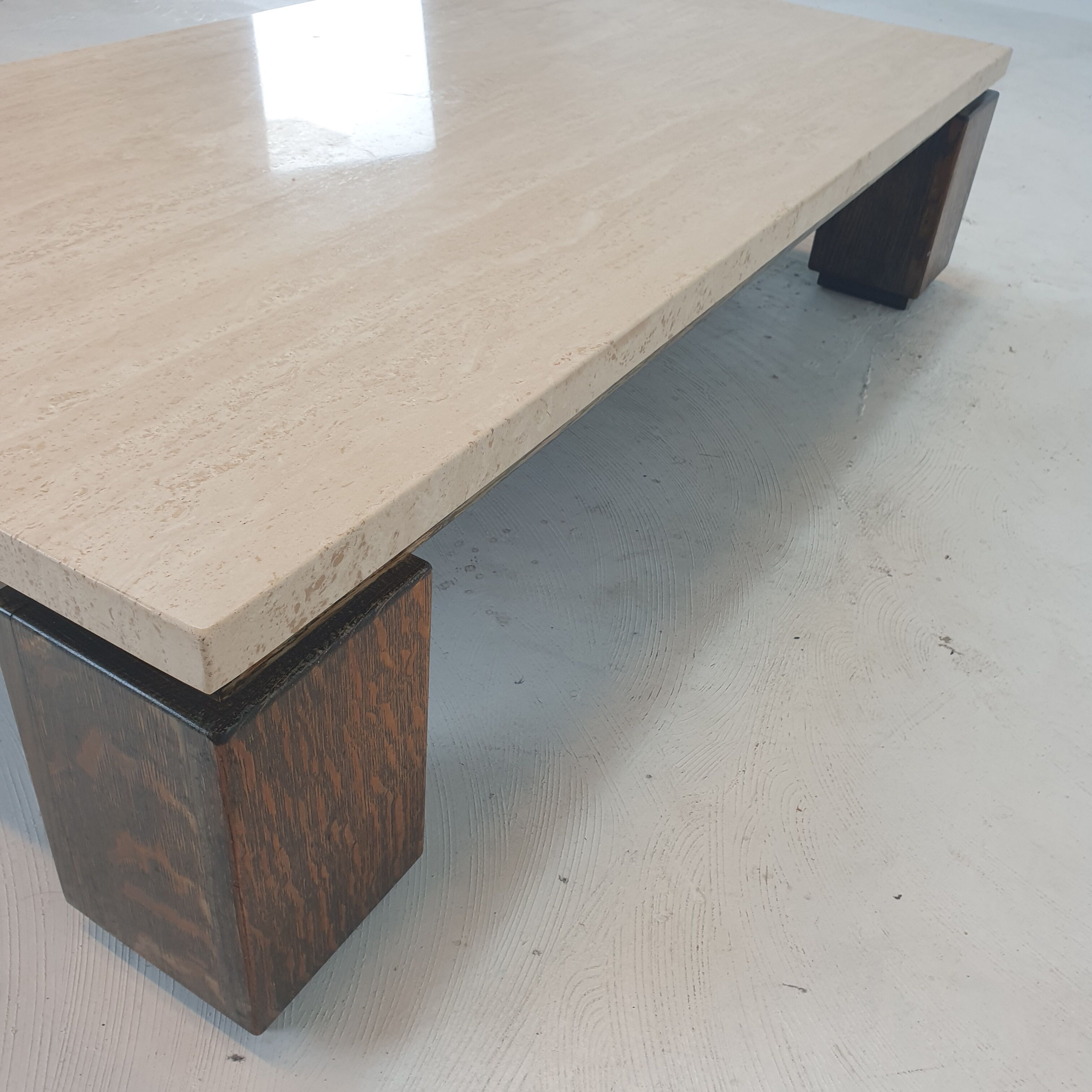Travertine coffee table with wenge, 1970s