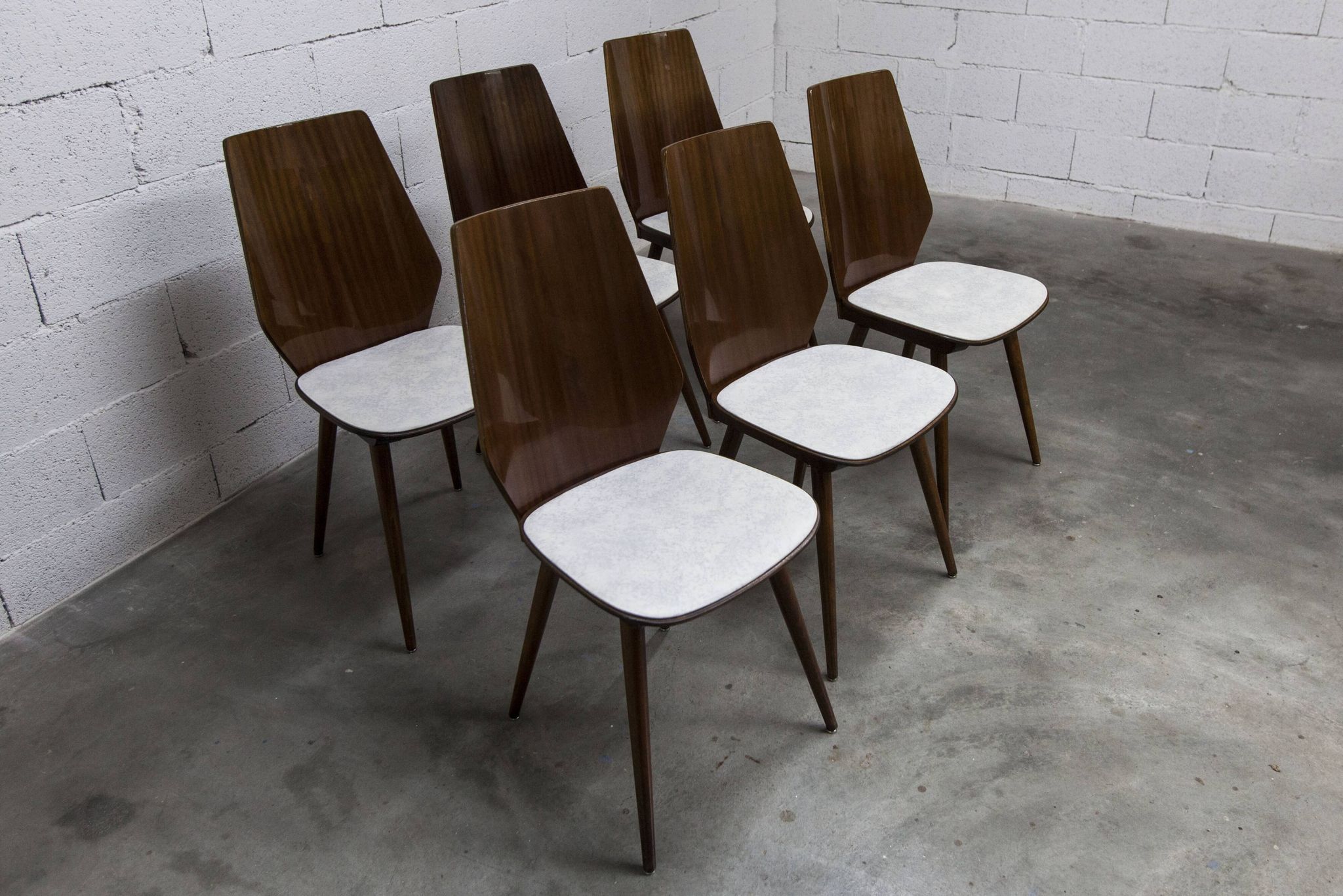 Set of 6 Baumann model 840 G2S chairs in varnished mahogany finish, 1963
