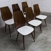 Set of 6 Baumann model 840 G2S chairs in varnished mahogany finish, 1963