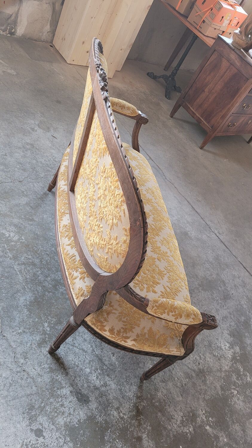 Louis XVI style sofa bench carved