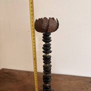 Lotus Pearl Candle Holder Vintage Brutalist Ethnic Metal