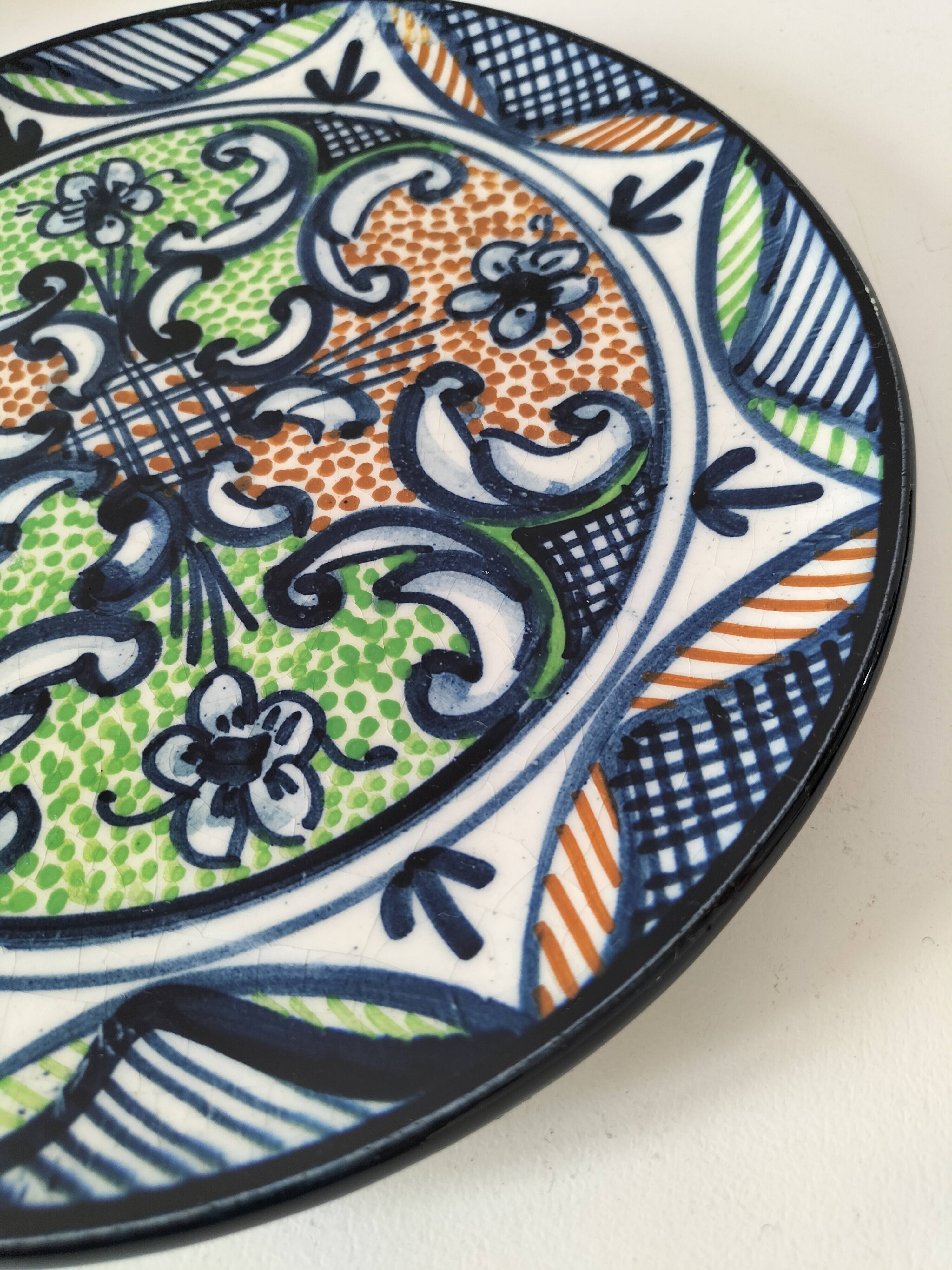 Hispano-Moorish handmade ceramic plate – green and orange decoration