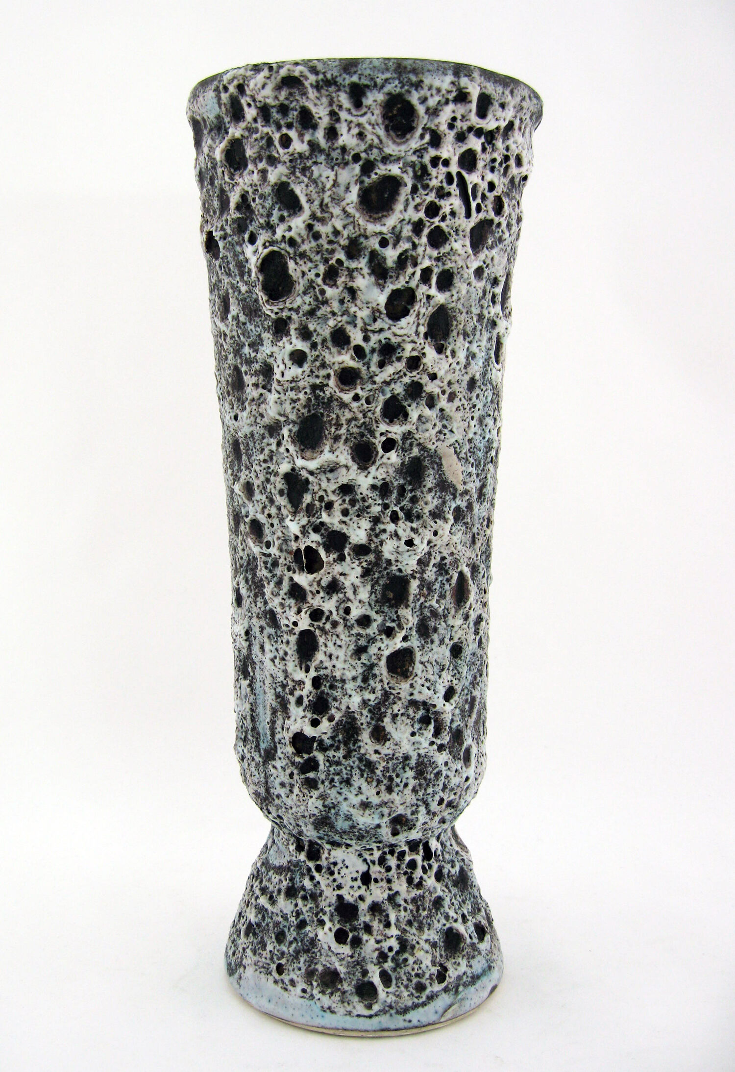 Matte ceramic vase - black and white Fat Lava décor - Annette Roux Vallauris - vintage 60s