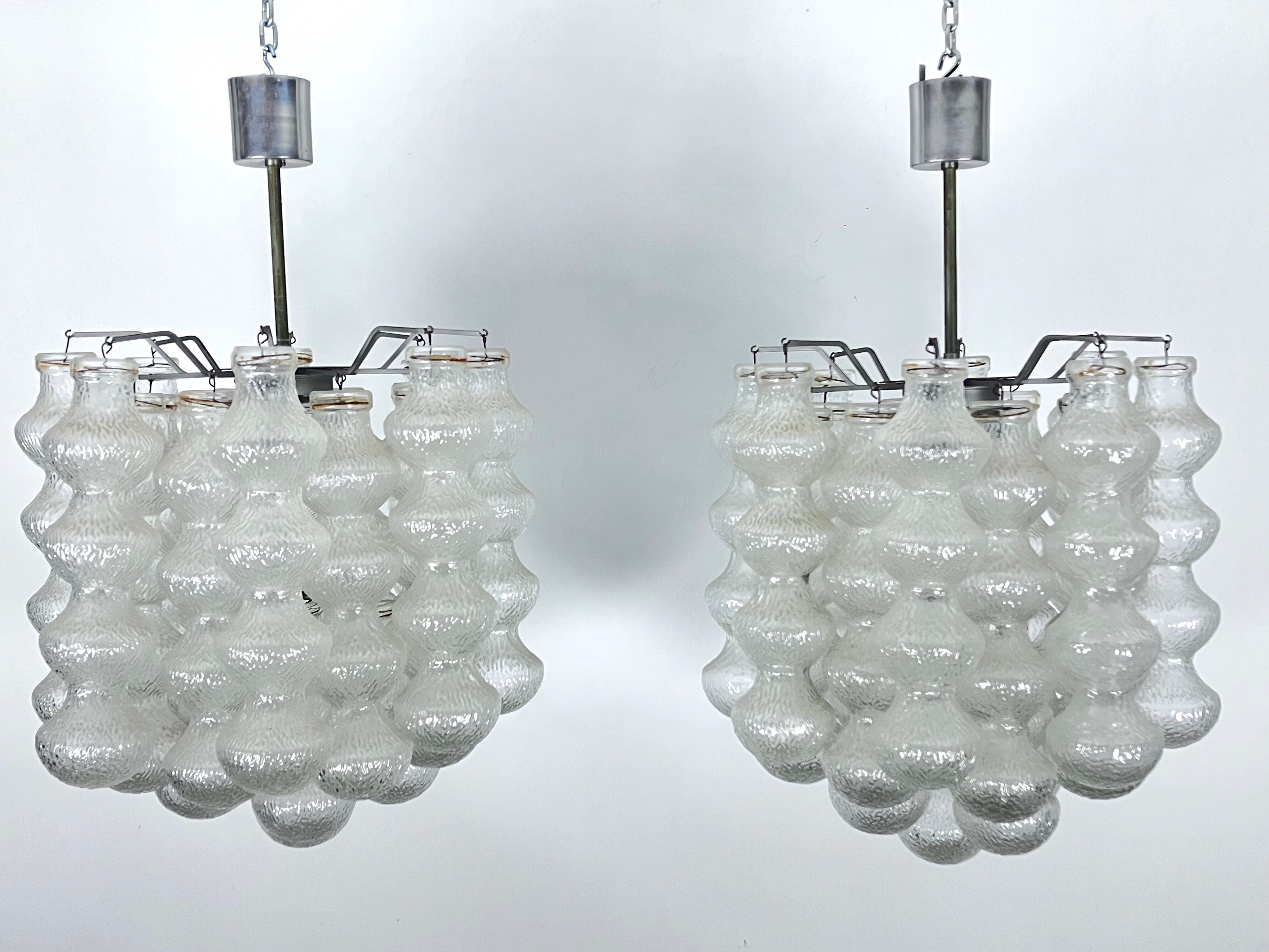 Pair of Mid-Century Murano Bubble Glass chandeliers. Italy 1960s