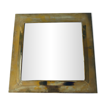 Miroir carré ancien en laiton doré 32x32cm