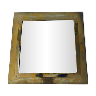 Miroir carré ancien en laiton doré 32x32cm