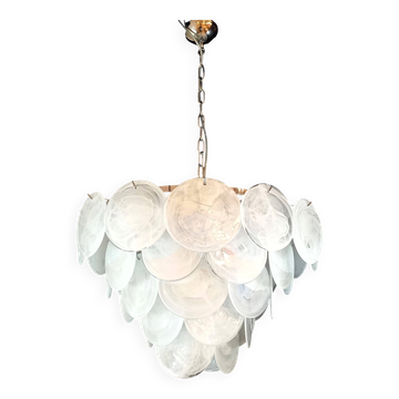 Handcrafted chandelier with Murano glass and handmade alabaster discs.