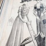 Illustration of a French fashion sketch from 1900 with certificate of authenticity