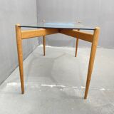 Table basse en verre avec cadre en bois, années 1960, Tchécoslovaquie