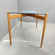 Glass coffee table with a wooden frame, 1960s, Czechoslovakia.