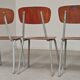 Set of 3 Czech school chairs in metal and wood.