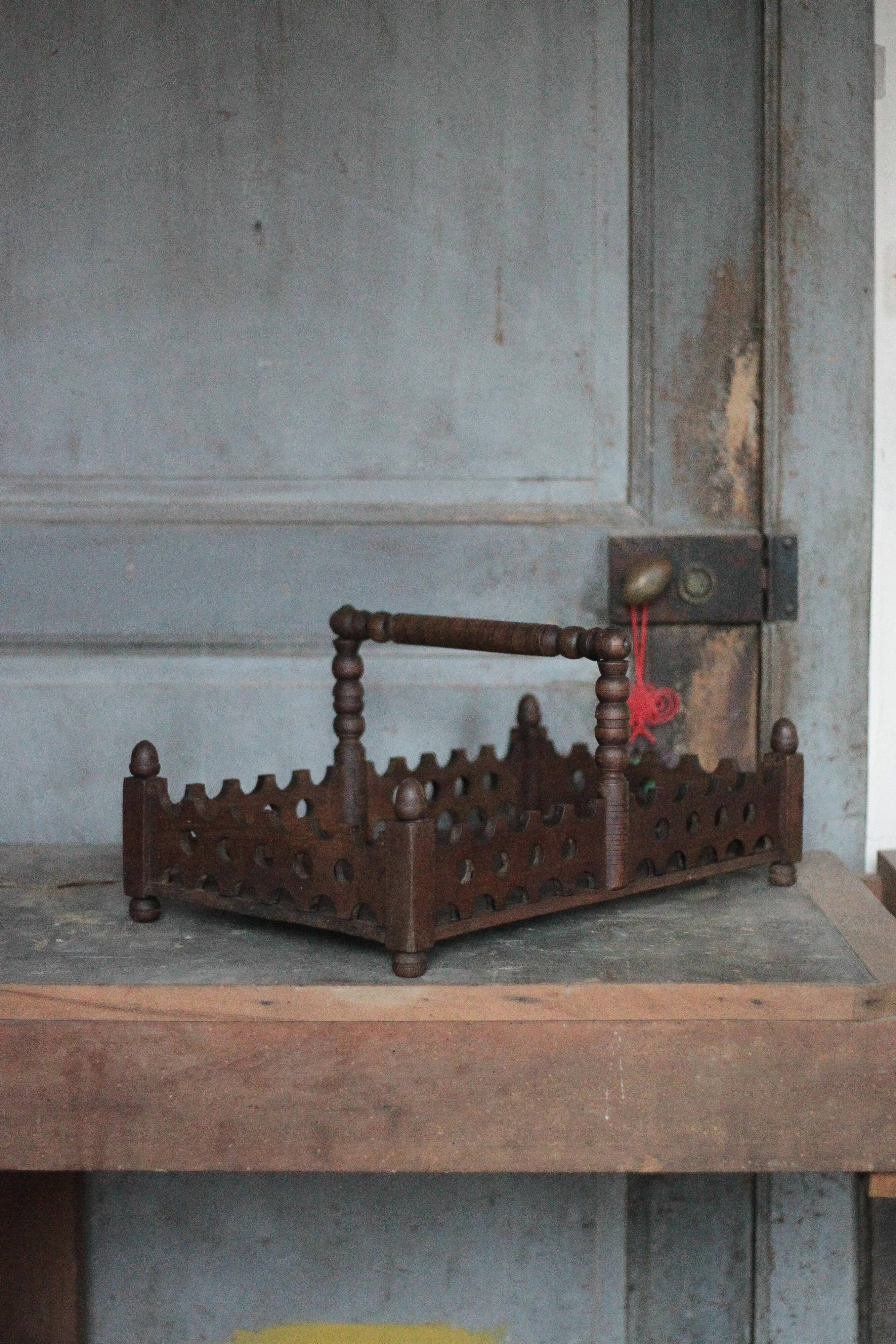 Vintage wooden basket, wooden fruit bowl, kitchen, nature, folk art