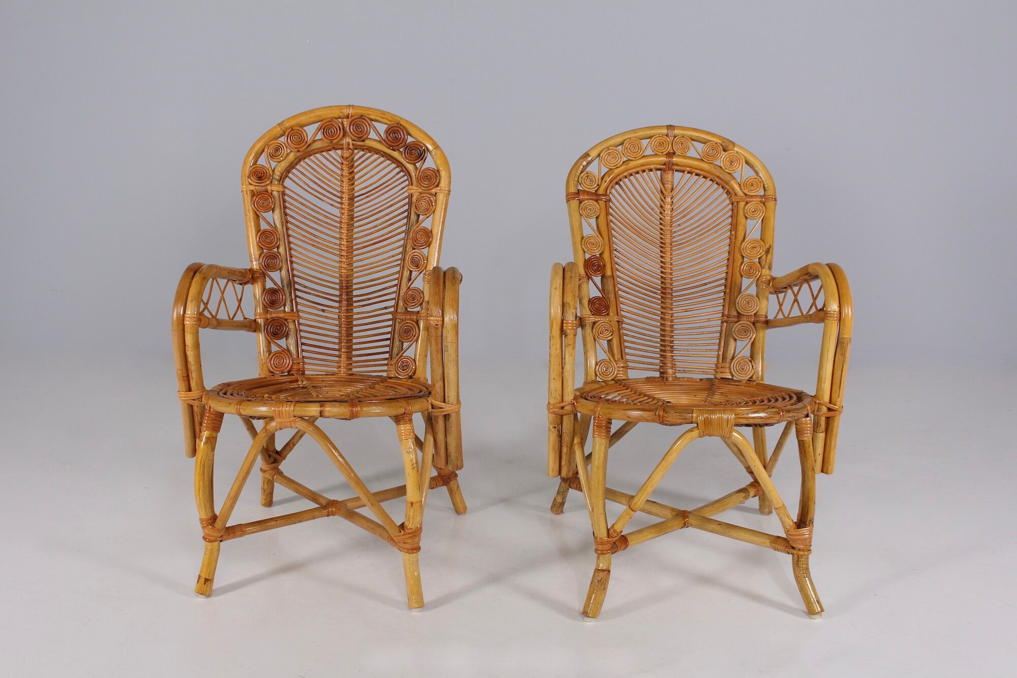 2 bamboo armchairs "wicker chairs"