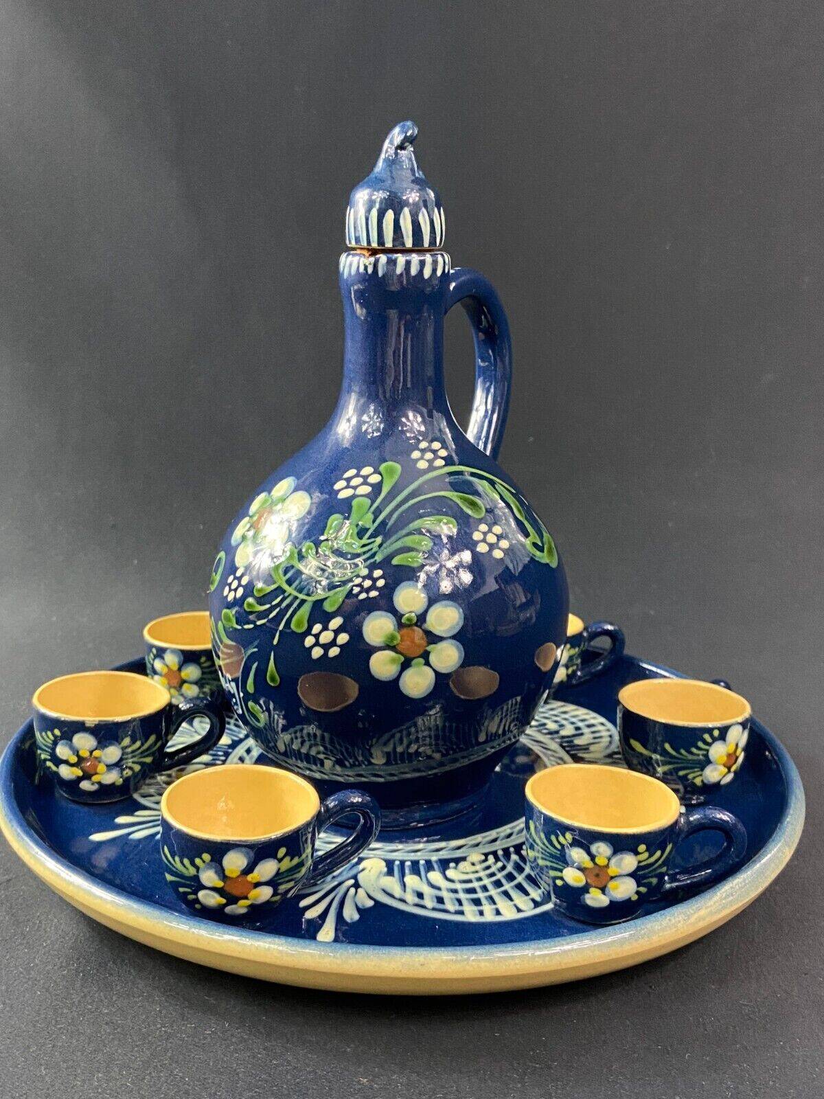 Alsace terracotta liqueur service carafe tray 6 glasses