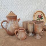 Vintage stoneware 8 mazagrans teapot and milk jug set